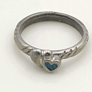 Sterling Silver Double Heart Turquoise Ring Sz 5